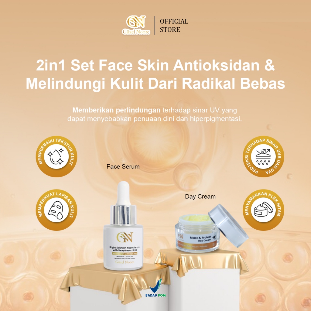 2in1 Set Face Skin Antikoksidan & Melindungi Kulit Dari Radikal Bebas - Guzel Noore Face Serum & Day