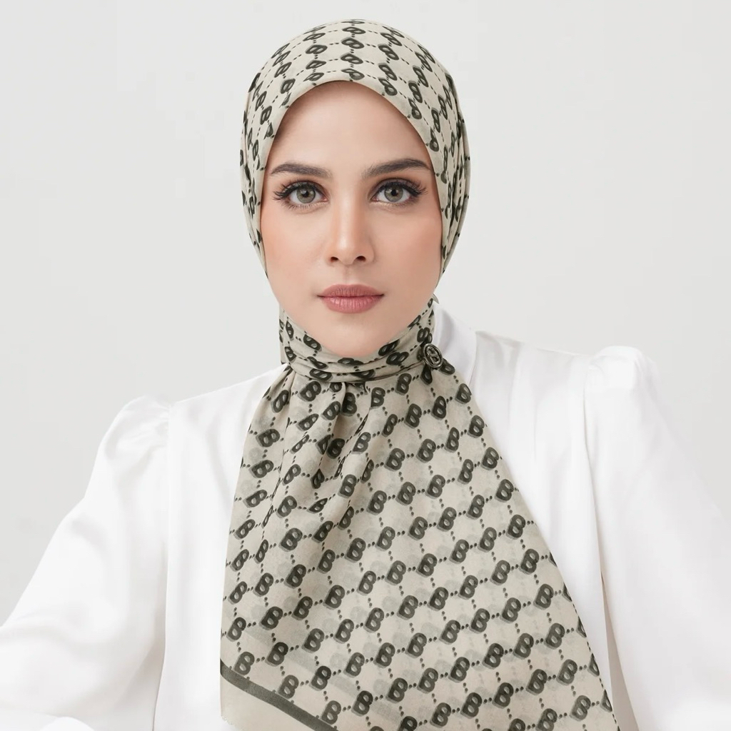 Buttonscarves BEVERLY SQUARE SERIES | HIJAB VOAL SEGIEMPAT | JILBAB MOTIF PRINTING SEGI EMPAT LASERC