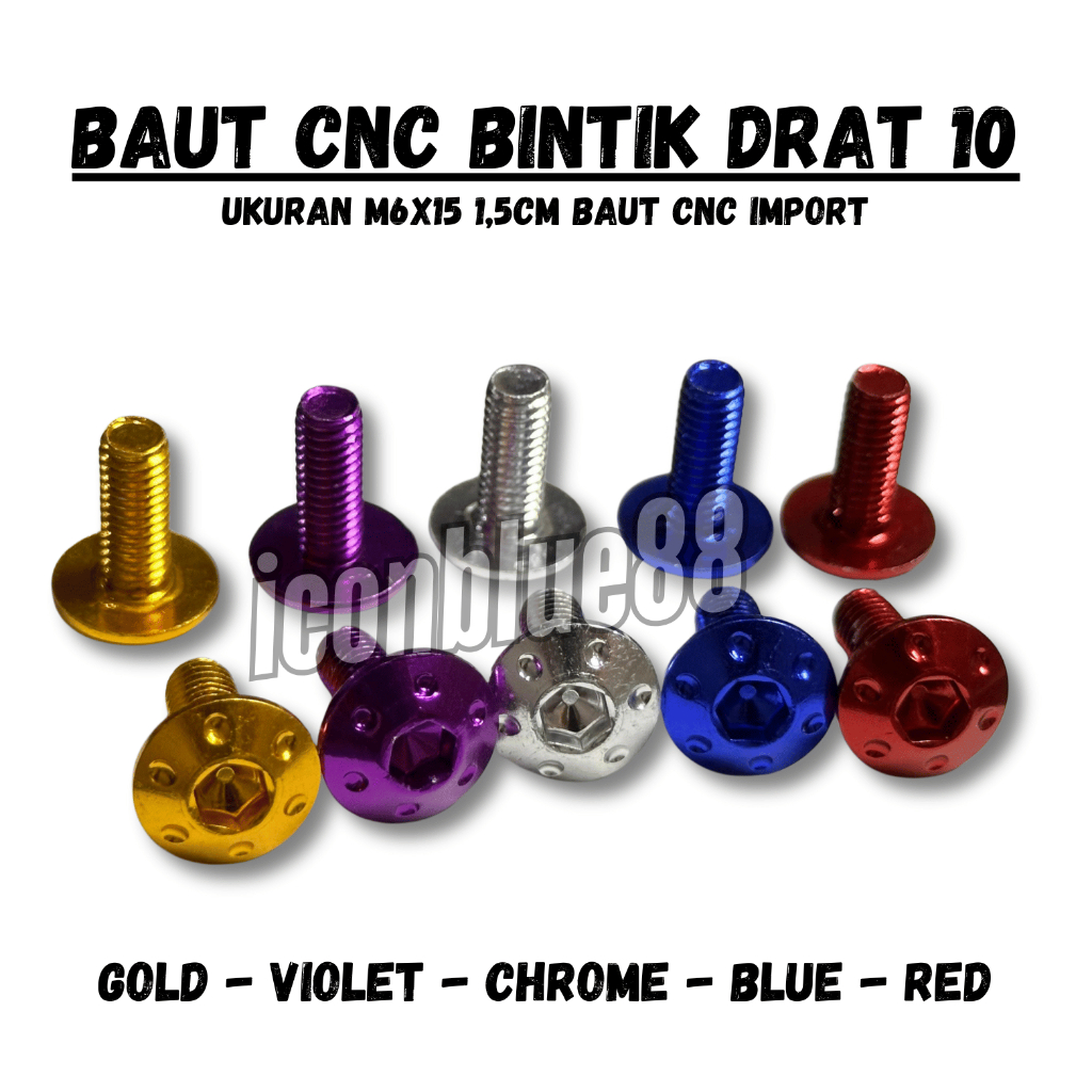 iconblue88 Baut CNC model bintik Drat 10 ukuran M6 x 15mm 1,5cm Import bahan aluminium Universal sem