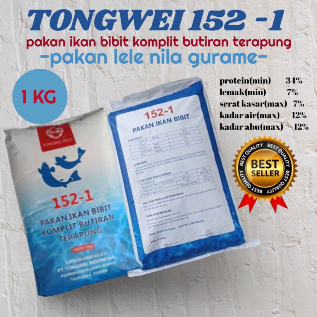 Pakan ternak Ikan Tongwei 152-1 (1Kg) | Pakan Bibit Lele Nila Gurame Terapung Tinggi Protein
