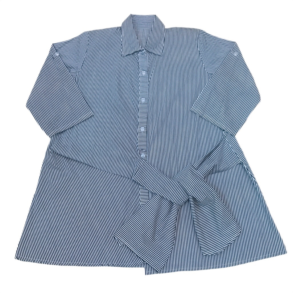 Blouse Kemeja Motif Garis Ikat Depan Wanita