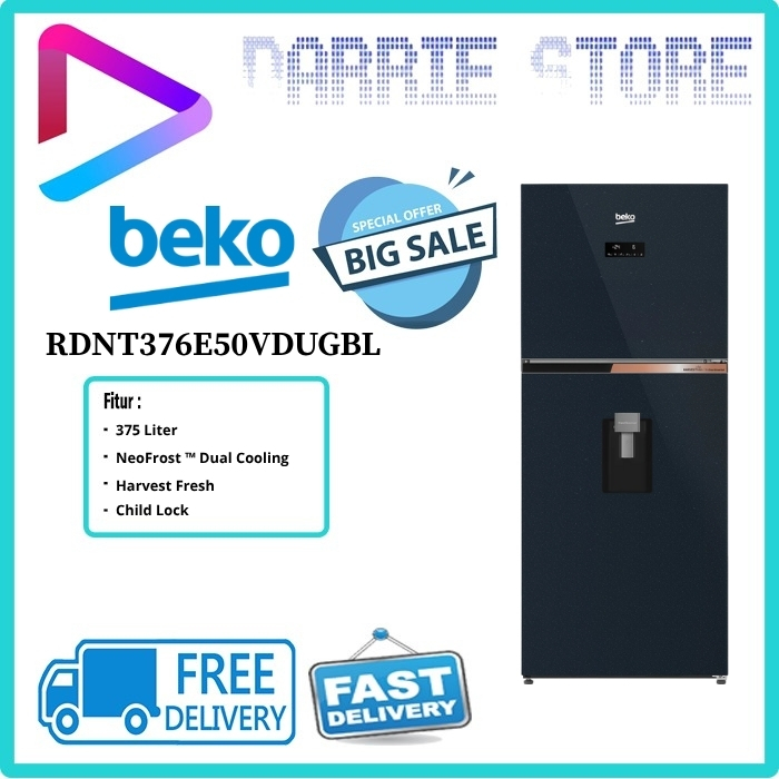 Beko RDNT376E50VDUGBL Refrigerator Kulkas 2 Pintu With Dispenser Air 375 L RDNT376E50