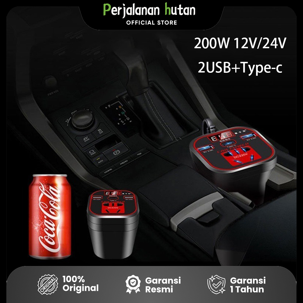 Power Inverter Mobil - Converter DC 12V/24V ke AC 220V untuk Truk & Mobil, Charger Laptop, Kulkas Mi