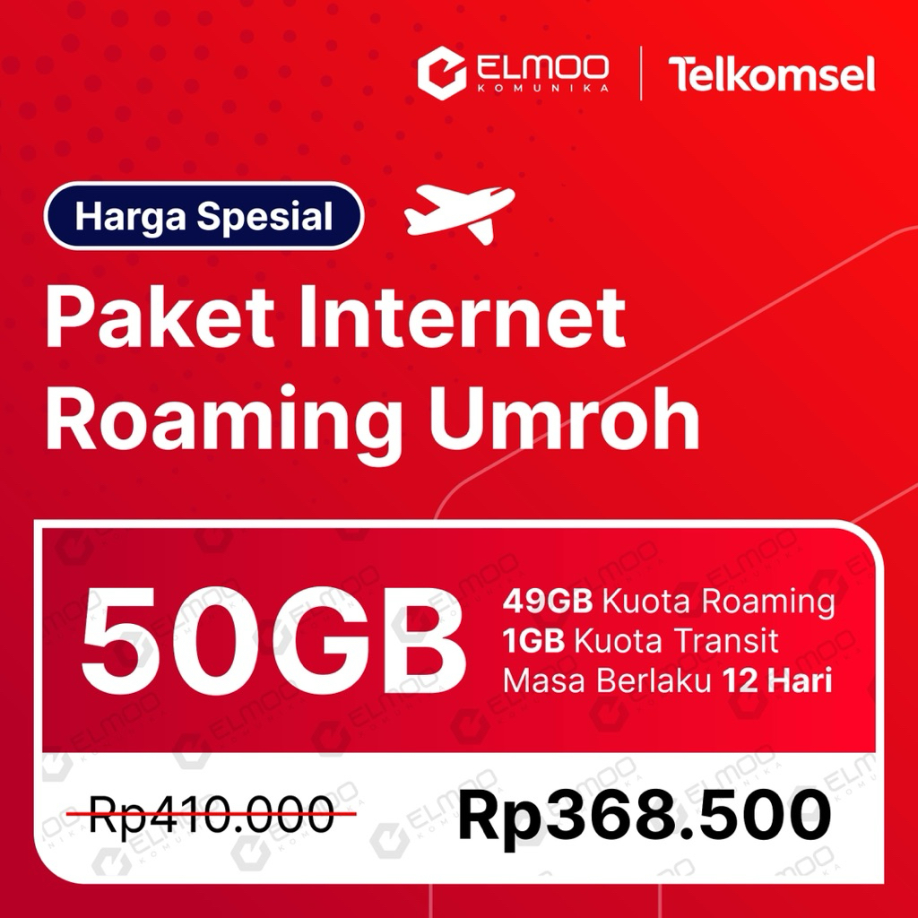 Paket Internet Roaming Umroh Telkomsel Kuota 50GB Masa Aktif 12 Hari