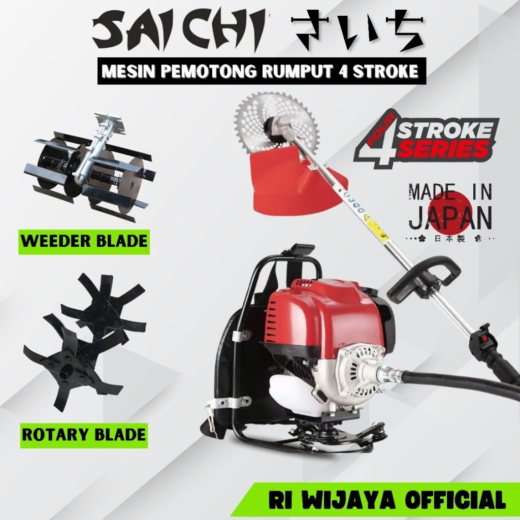 Pemotong Rumput Mini Tiller Saichi / Mesin Pemotong Rumput 4 Tak / Mesin Babat Rumput 4 Tak