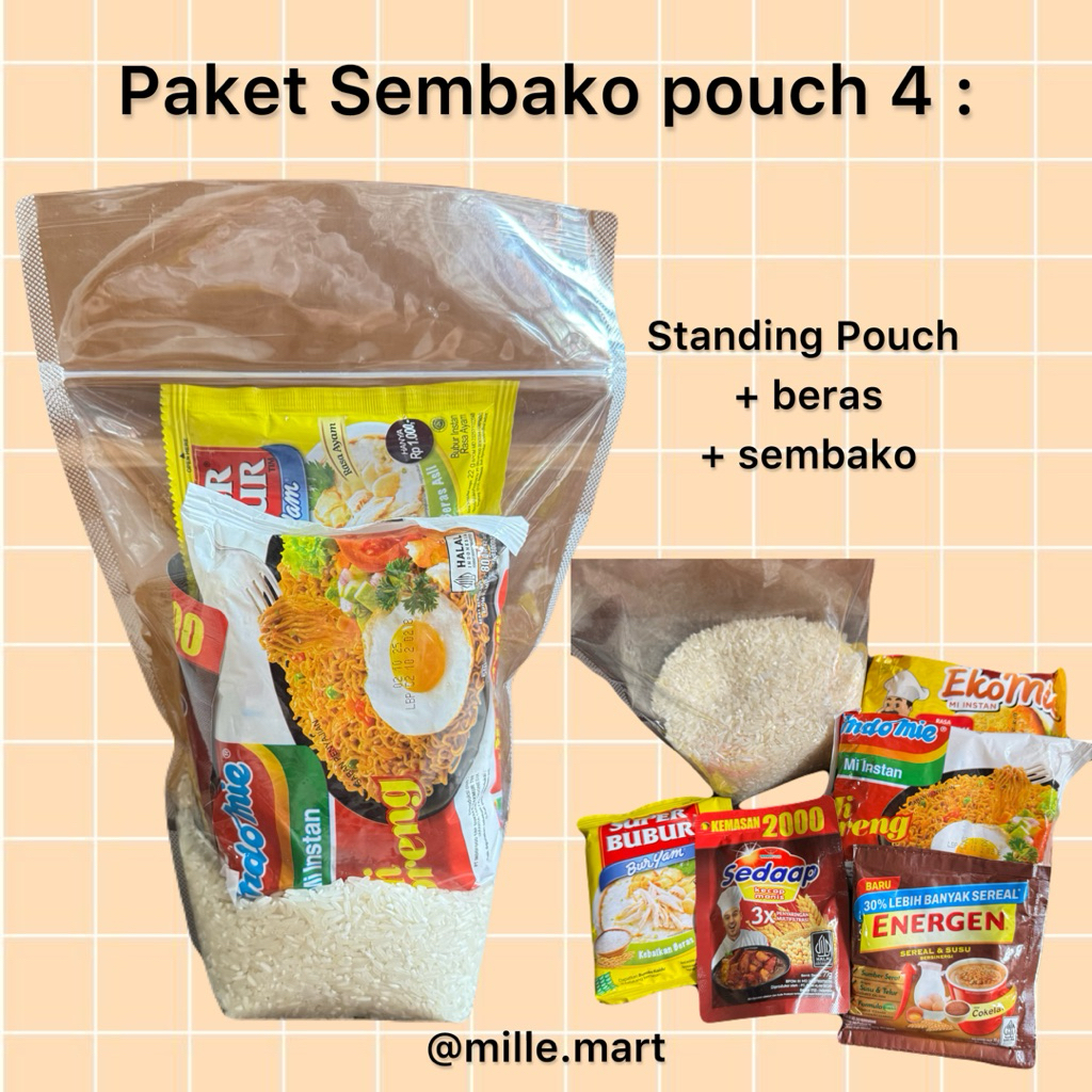 

PAKET SEMBAKO STANDING POUCH 4 - SEMBAKO Tas atau box / parcel sembako murah/ paket sembako lebaran/bingkisan makanan rumah/ paket panti asuhan/ paket medan sembako/pouch sembako
