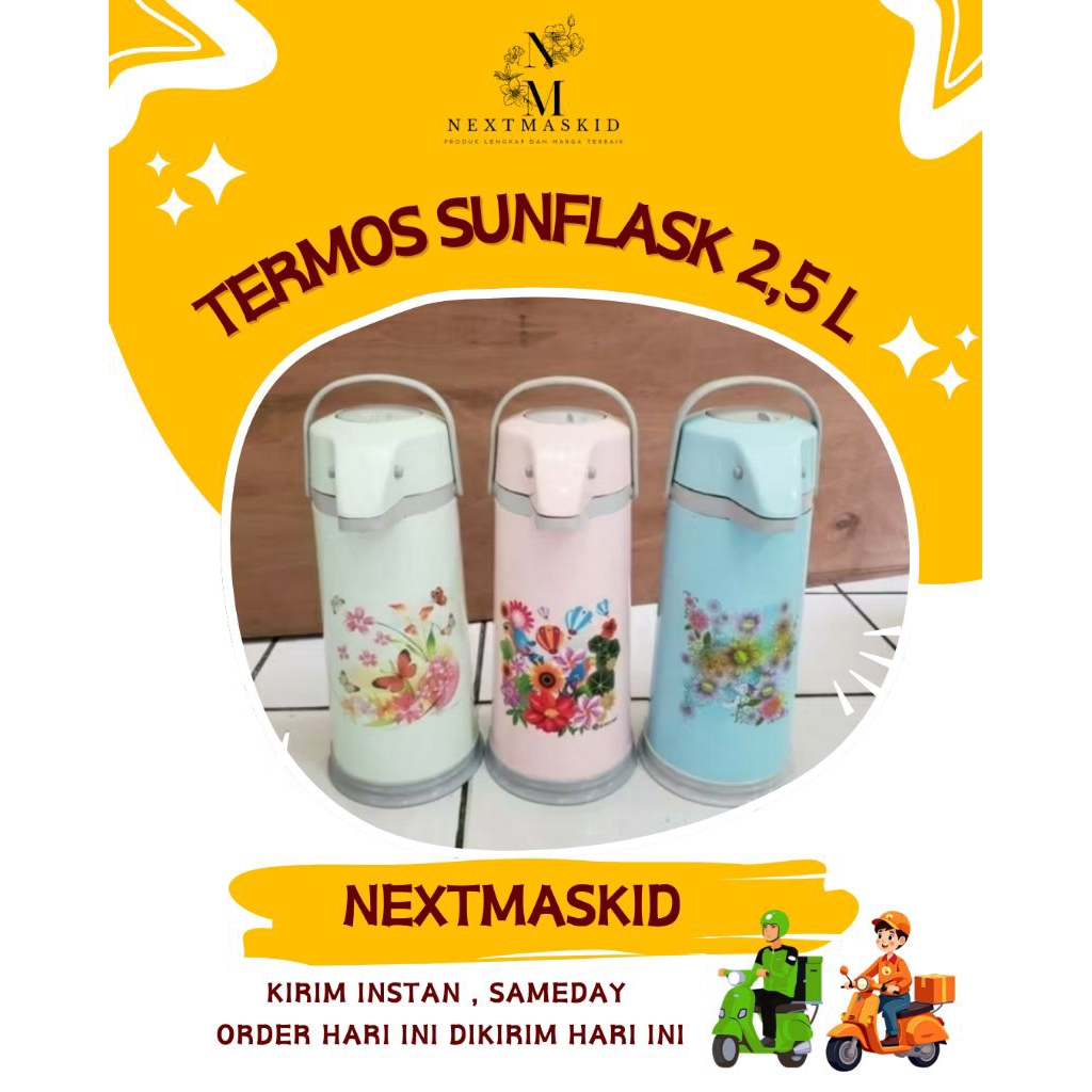 Termos Pencet / Termos Pompa Air Panas / Termos Pencet Sunflask 2.5 Liter