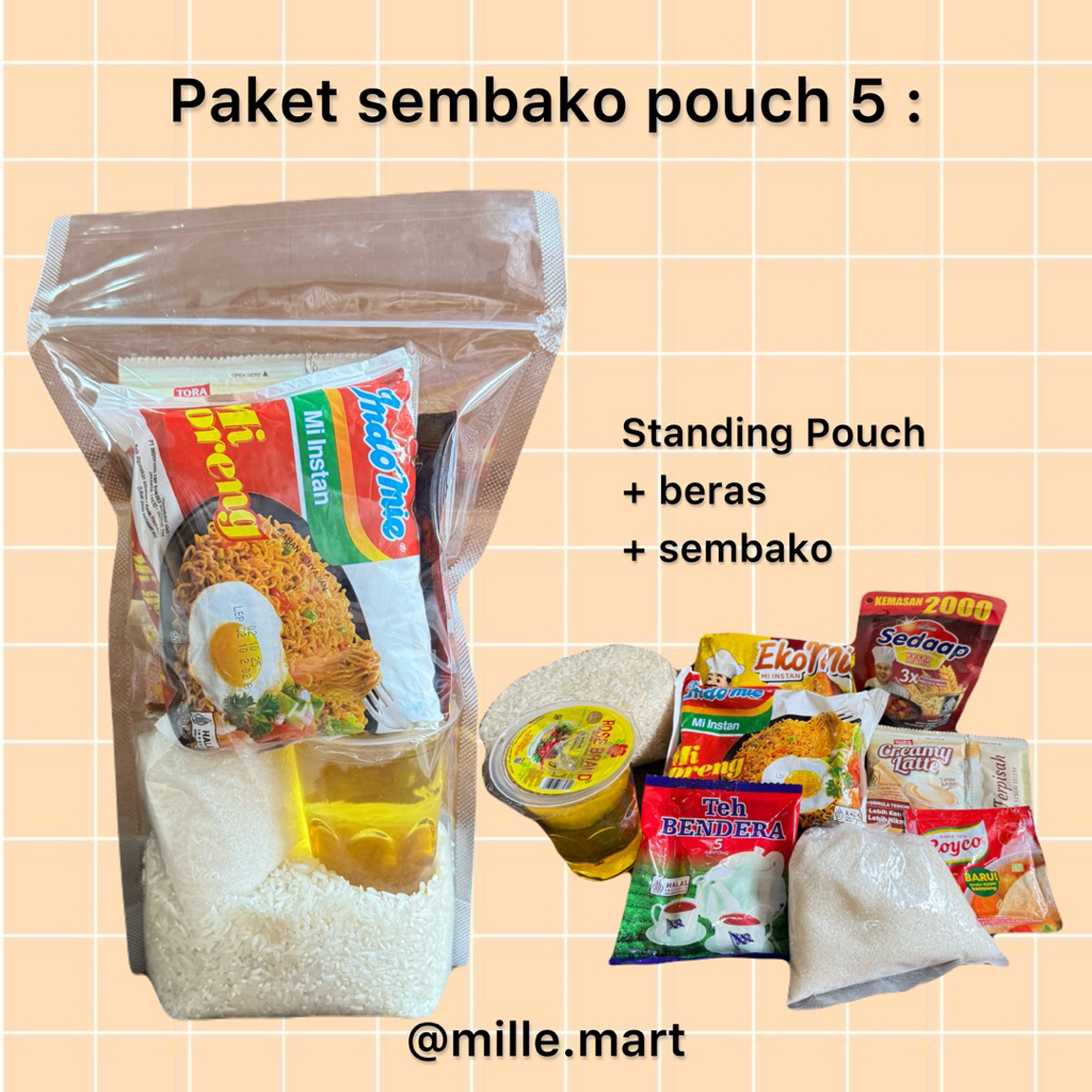 

PAKET SEMBAKO STANDING POUCH 5 - SEMBAKO Tas atau box / parcel sembako murah/ paket sembako lebaran/bingkisan makanan rumah/ paket panti asuhan/ paket medan sembako/pouch sembako