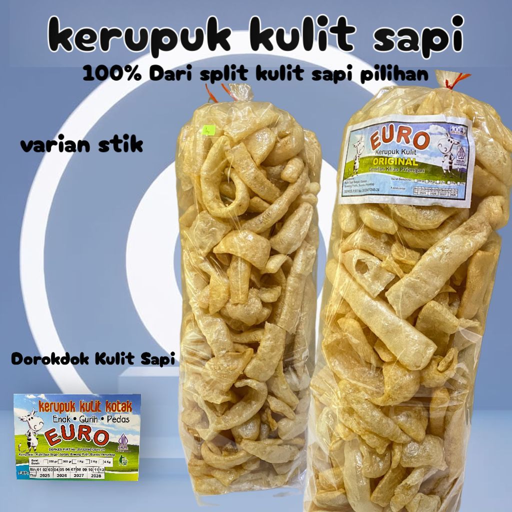 

Euro Cemilan Kerupuk Kulit Original rambak dorokdok kulit sapi bentuk stik 1Bal