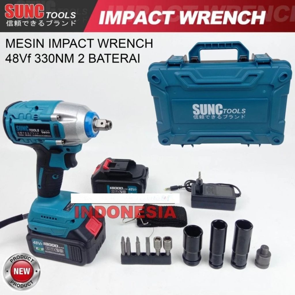 Mesin Bor Baterai Cordless Sunc 48-3 Impact Drill 10Mm Bor Tembok 48V 2 Baterai Set Box  Cordless Ha