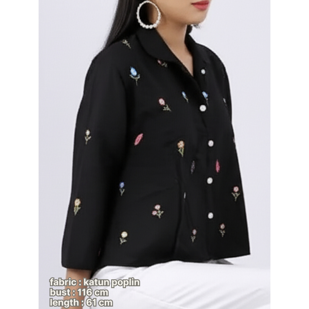 Mia 827 | Top Kemeja Black Bordir | One Only