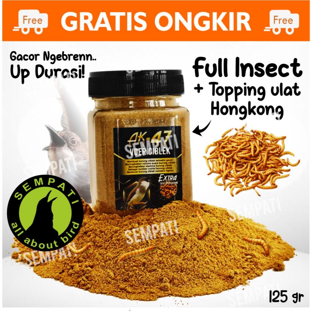 SEMPATI AK 47 Voer Ciblek 125gr Extra Ulat Hongkong Pakan Voer Pur Burung Ciblek Kristal Sawah Jawa 