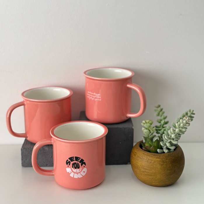 Gelas Cangkir Keramik Coating Pink Tempat Minum Keramik Lucu / MUG-026