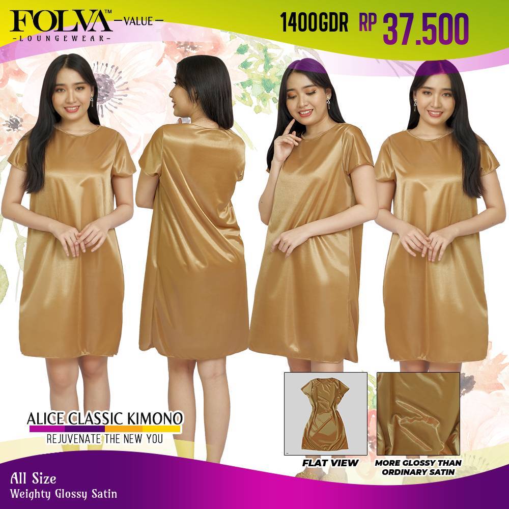 FOLVA tanktop dress baju rumah satin 1400GDR gold all size