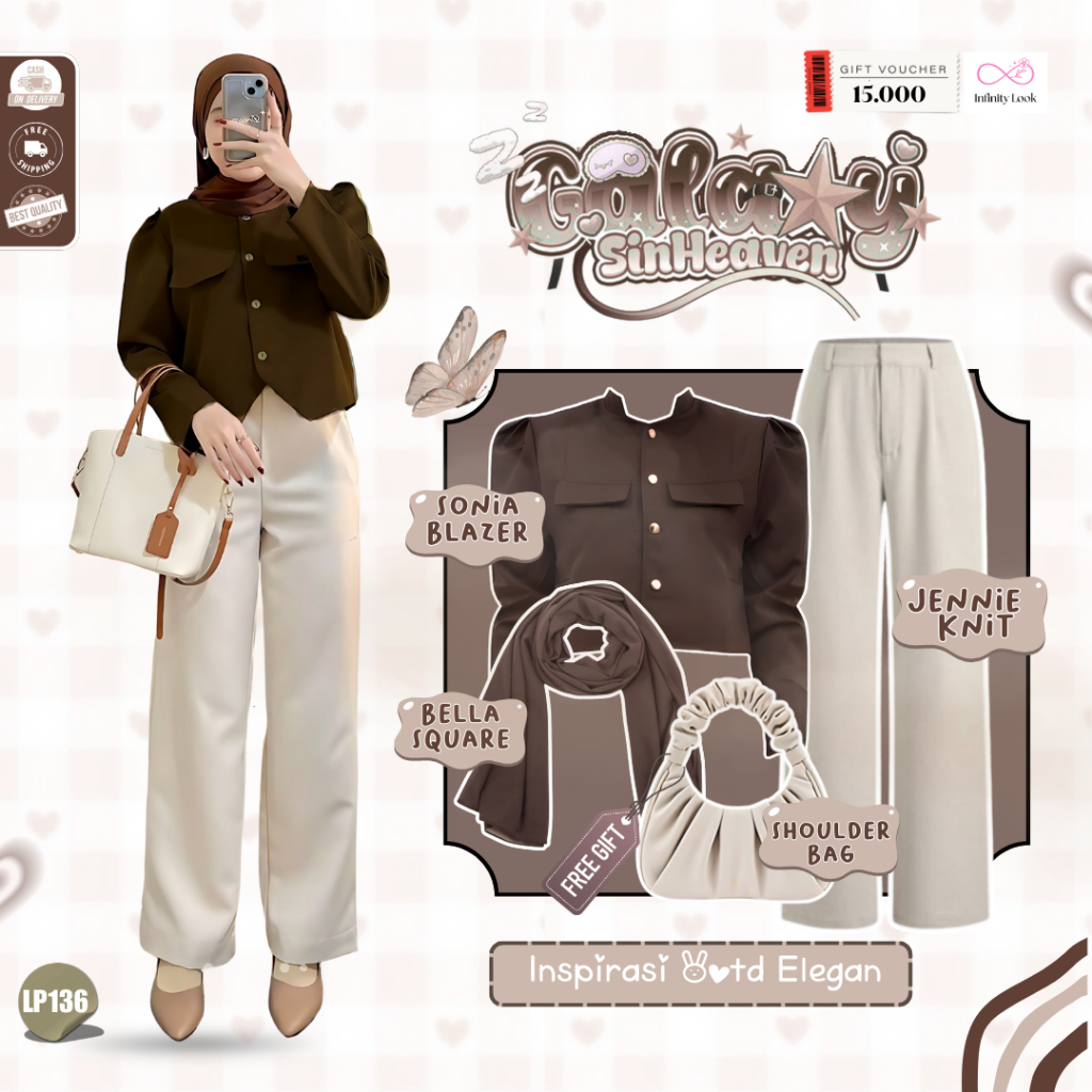 Zura One Set Wanita ( Tas + Hijab + Blazer + Celana ) Ootd Wanita Set  - LP136