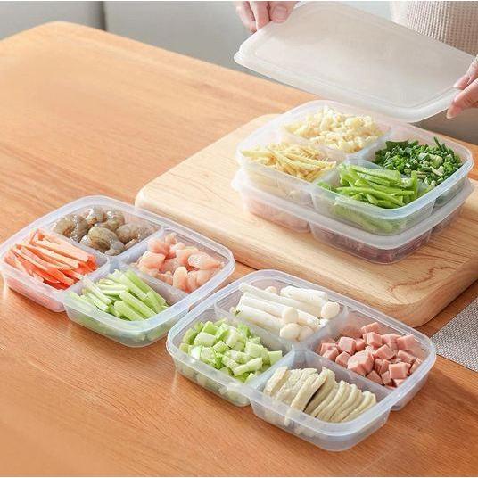 Tempat Penyimpanan Makanan Kulkas 4 Sekat Plastik - Kotak Simpan Bumbu Sayur Daging 4 Sekat Plastik 