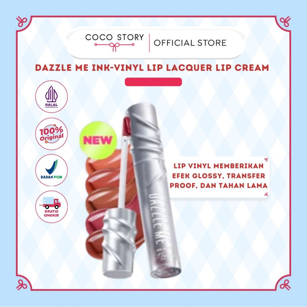DAZZLE ME Ink-Vinyl Lip Lacquer Lip Cream Tahan Lama 16 Jam Lip Vinyl Transferproof Waterproof