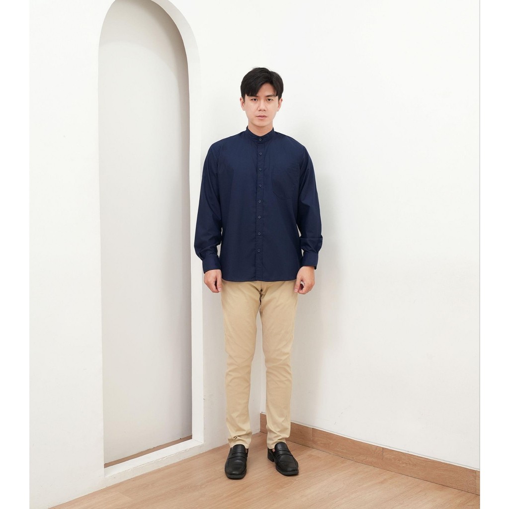NURA — FATH FOR US | Kemeja Koko Pria Lengan Panjang Casual Minimalis | Navy