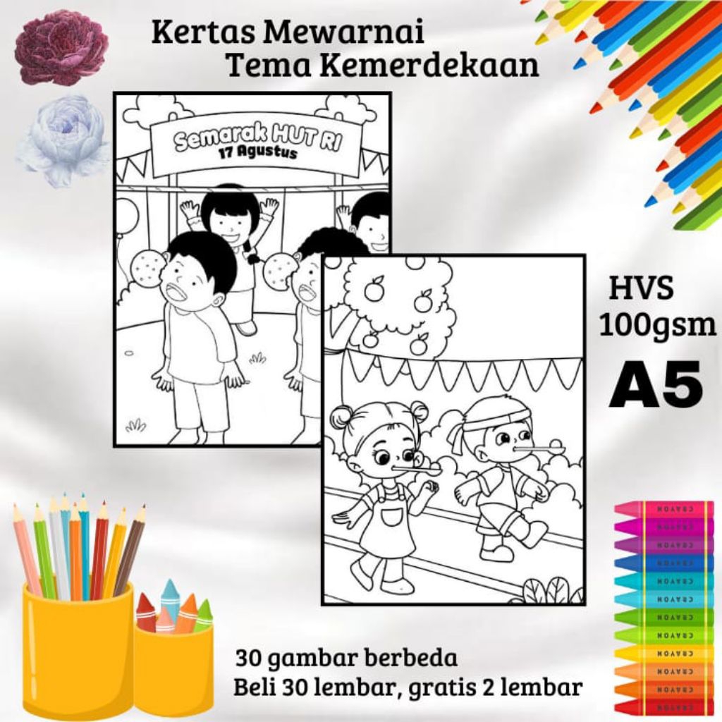 

30 LEMBAR KERTAS GAMBAR MEWARNAI TEMA KEMERDEKAAN (READY LANGSUNG KIRIM)