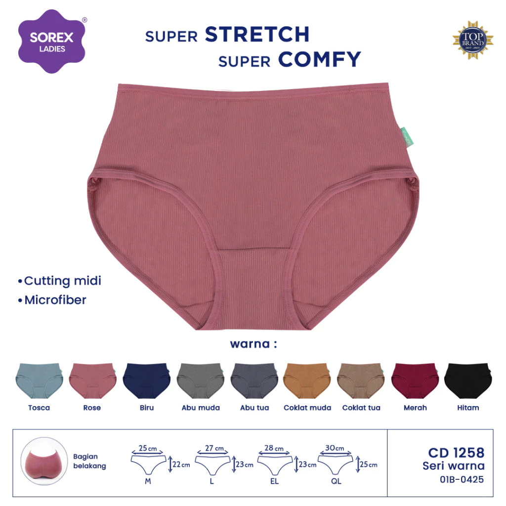 ( 6pc ) CD Sorex 1258 | Sorex Celana Dalam Wanita Midi Basic Super Stretch | Sorex CD Basic Midi Wan