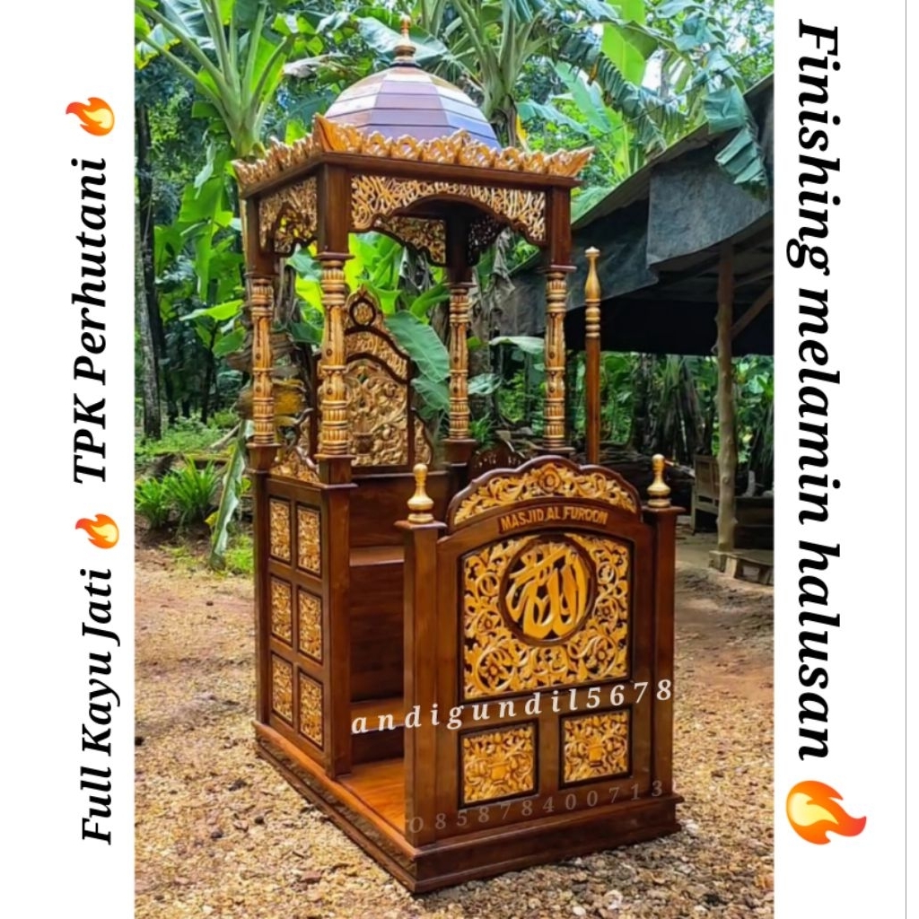Ready Stok  Mimbar Masjid Kubah Full Kayu Jati TPK Perhutani Mimbar Masjid Ukiran Jepara Full Kayu J