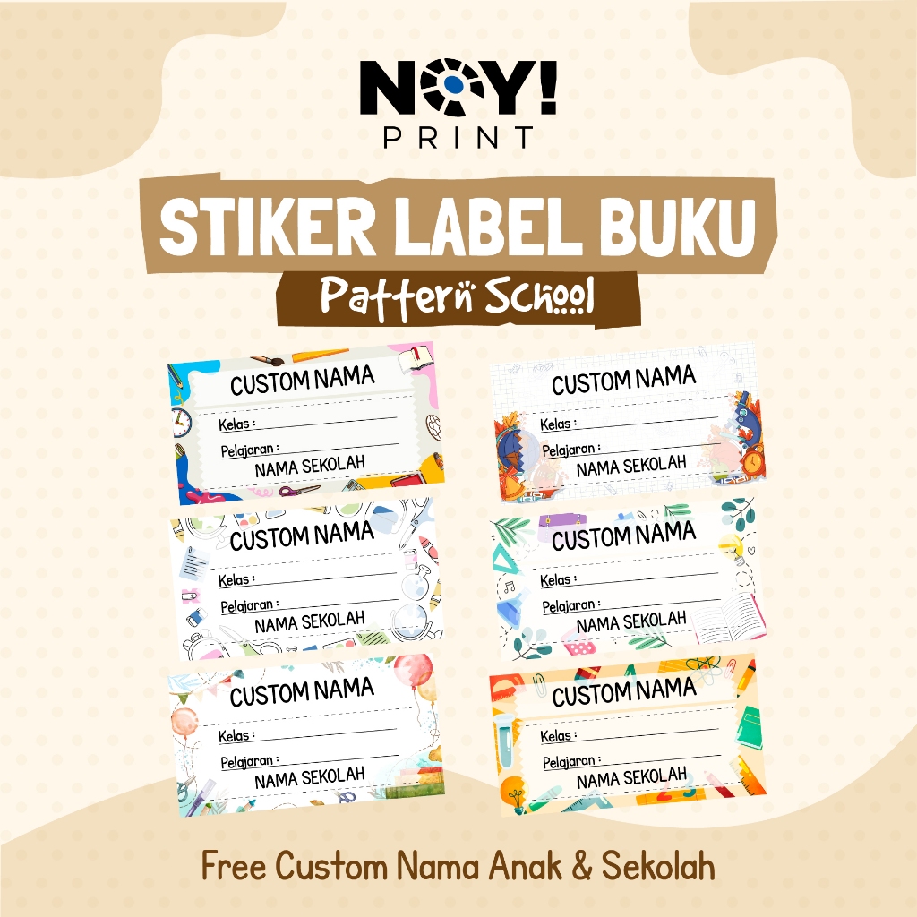 

NOY! Print (44 Pcs) Stiker Label Nama Buku Pelajaran Custom Nama & Sekolah - Pattern School
