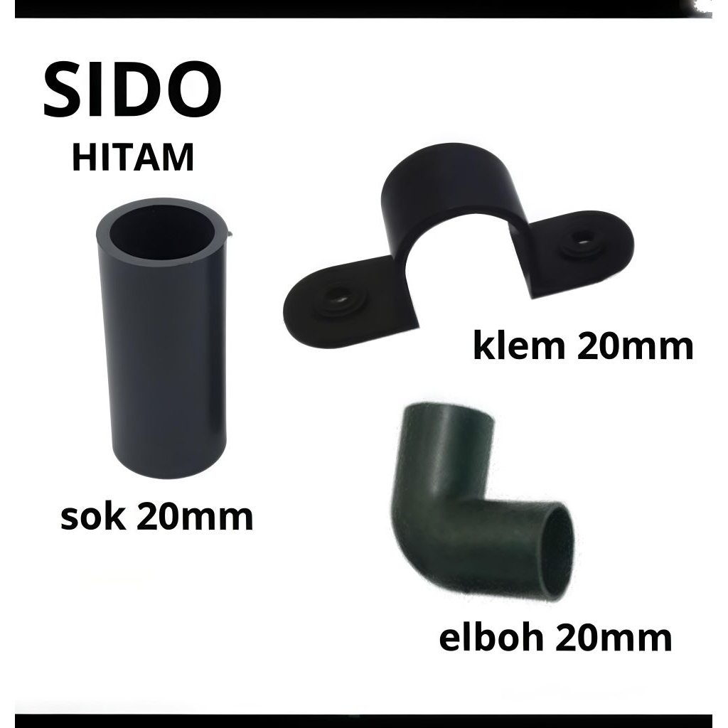 Sock Clamp Elboh Pipa Conduit 20MM 20 milimeter Hitam SIDO