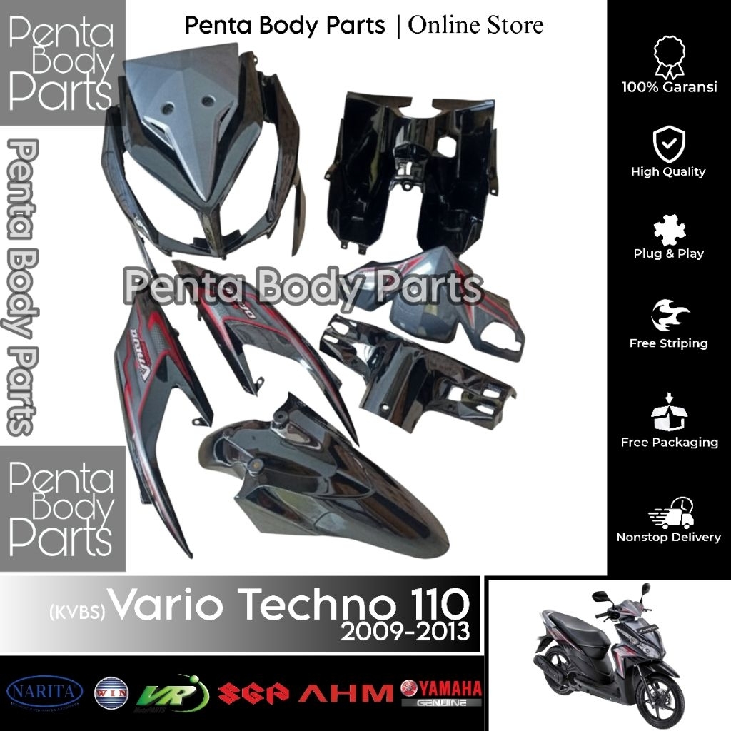Full Set Cover Body Halus Hitam Silver Vario Techno 110 (KVBS) - Ful Set Bodi Kasar, Lampu Honda Var