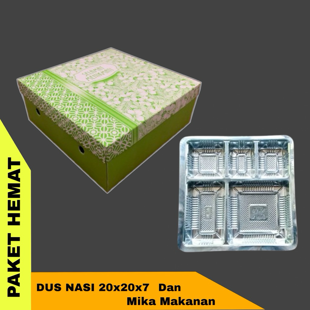 PAKET DUS NASI/KUE DAN MIKA SEKAT 5 | KARDUS NASI MOTIF UK 20x20x7|