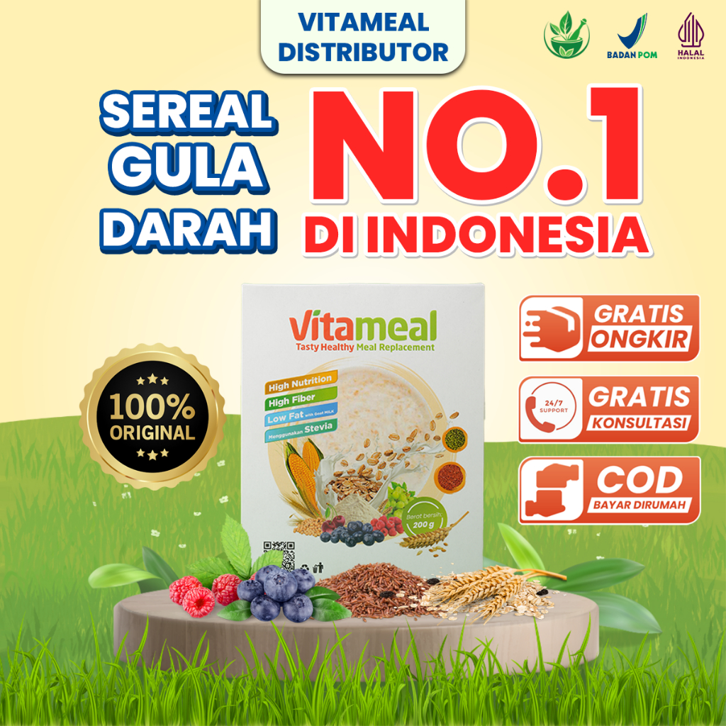 

Vitameal - Sereal Gula Darah & Diabetes | Atasi Kebas Kesemutan Guldar Tinggi Kolesterol Sering Kencing 200gr FITAMIL KEBAS