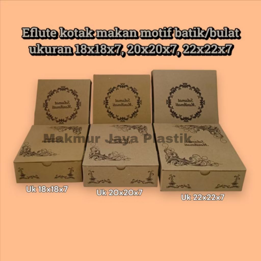 Box Eflute Kotak Makan Polos dan Motif Batik ukuran 18x18x7 20x20x7 22x22x7/Dus Nasi Kotak Tebal Box