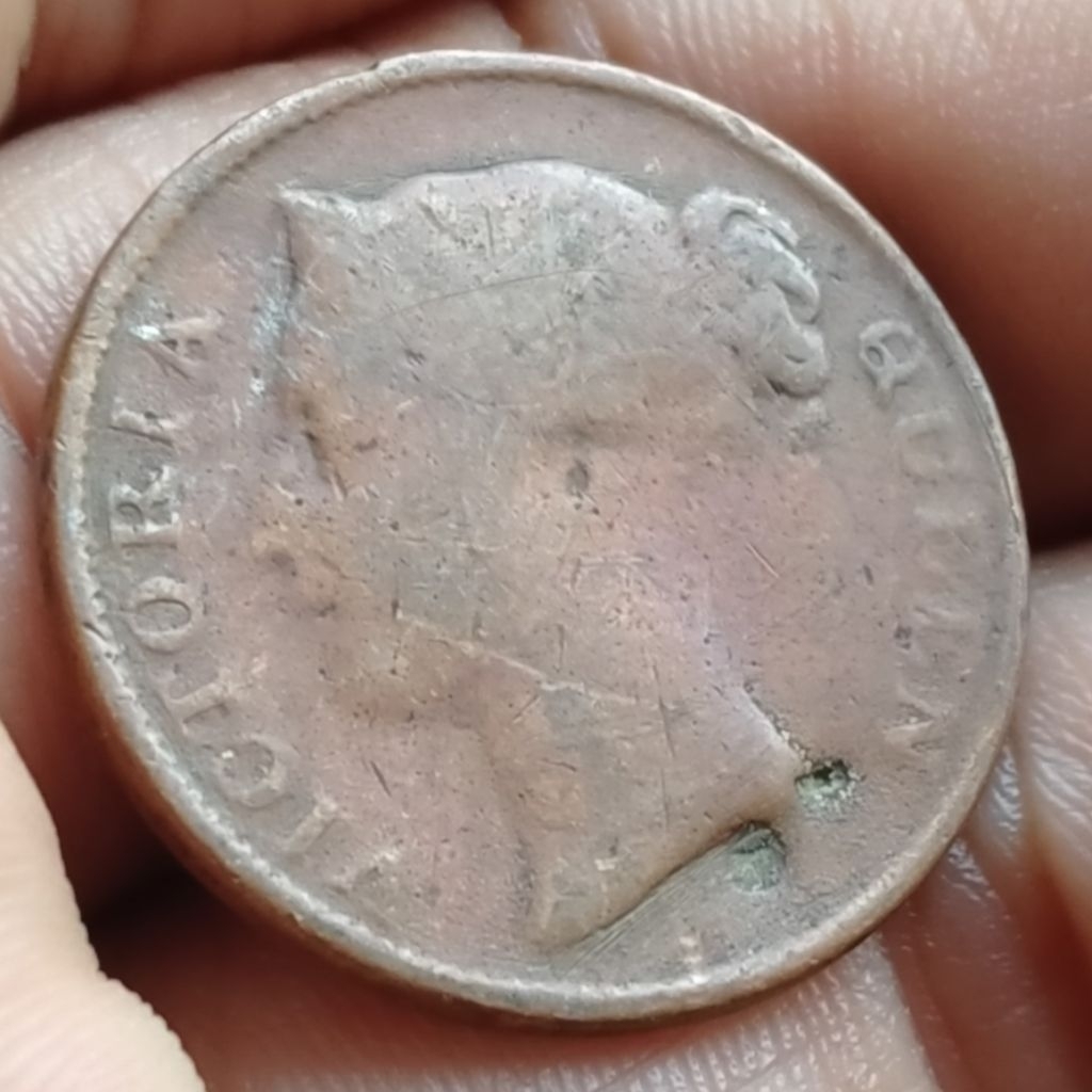 Koin Kuno Straits Settlements 1/2 Cents 1845 Victoria kondisi aus