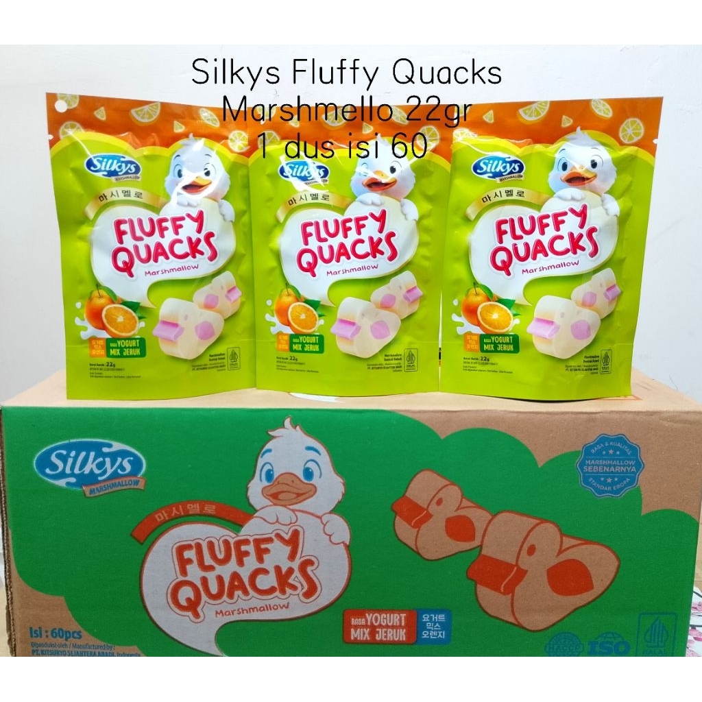 

Silkys Fluffy Quacks Marshmello rasa Yogurt mix Jeruk 22gram (1 dus isi 60 Pcs) Exp 2027 Super terjangkau