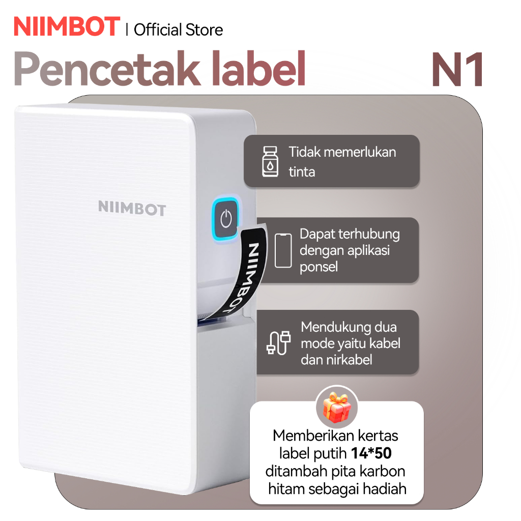 

NIIMBOT B18 Mesin Cetak Label Karbon, Printer Label Bluetooth, Mendukung Pencetakan Barcode