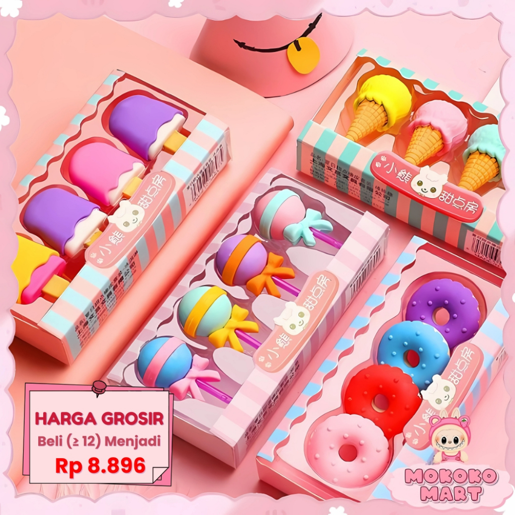 

MM Penghapus 4 Pcs / Set Lucu Bentuk Es Krim Karet Hapus Lolipop Donat Pensil Karakter Sweet LG-20