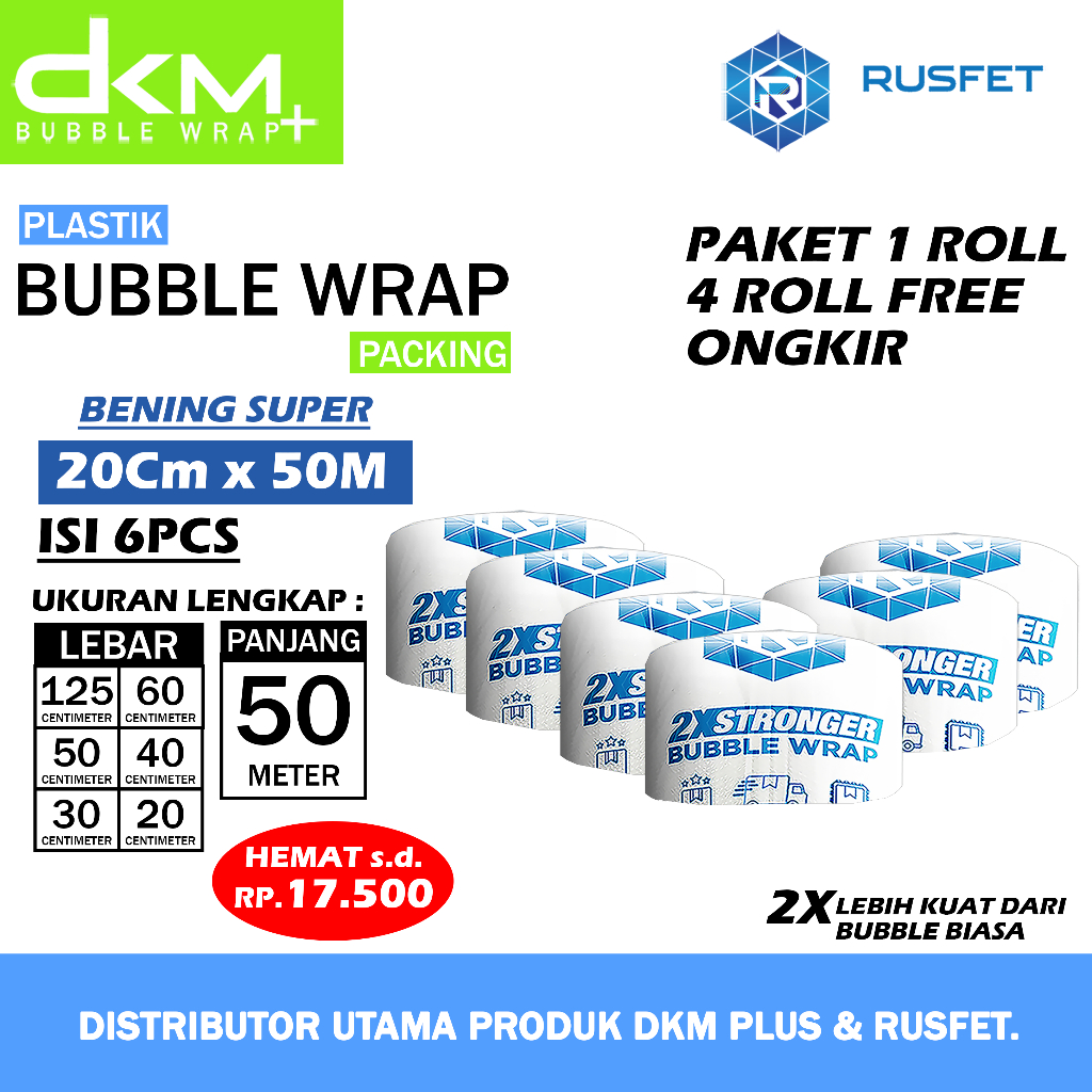 

Plastik Bubble Wrap Bening Super Paket 1 Roll 20 X 50 Meter Dkm Plus Bubblewrap 125 X 50