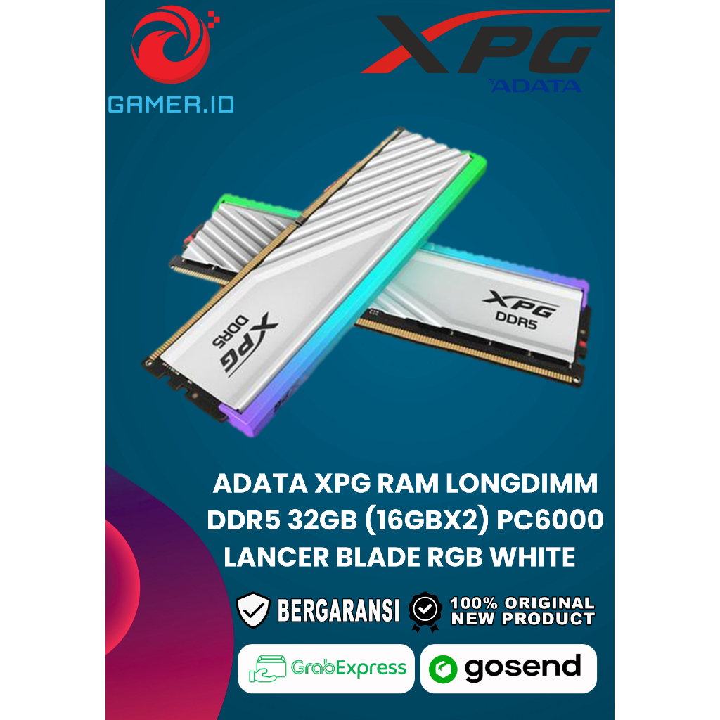 ADATA XPG RAM LONGDIMM DDR5 32GB (16GBX2) PC6000 LANCER BLADE RGB WHITE - RAM KOMPUTER - RAM KOMPUTE