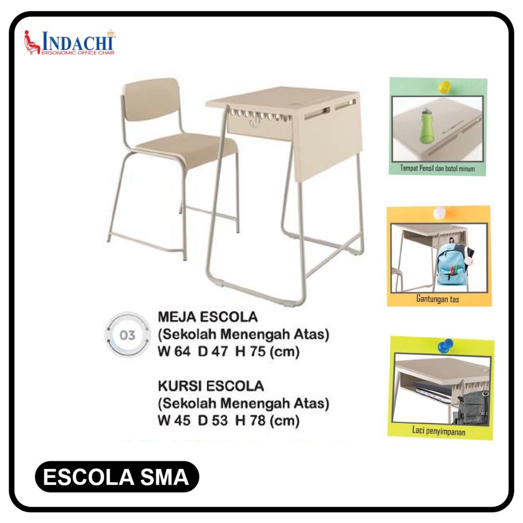 Meja + Kursi Sekolah INDACHI Escola Set (SMA)