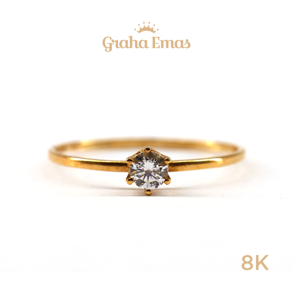 Graha Emas Cincin Emas Kuning Solitaire 8K - Yellow Gold Ring Solitaire Model 8ct [ 013H ]