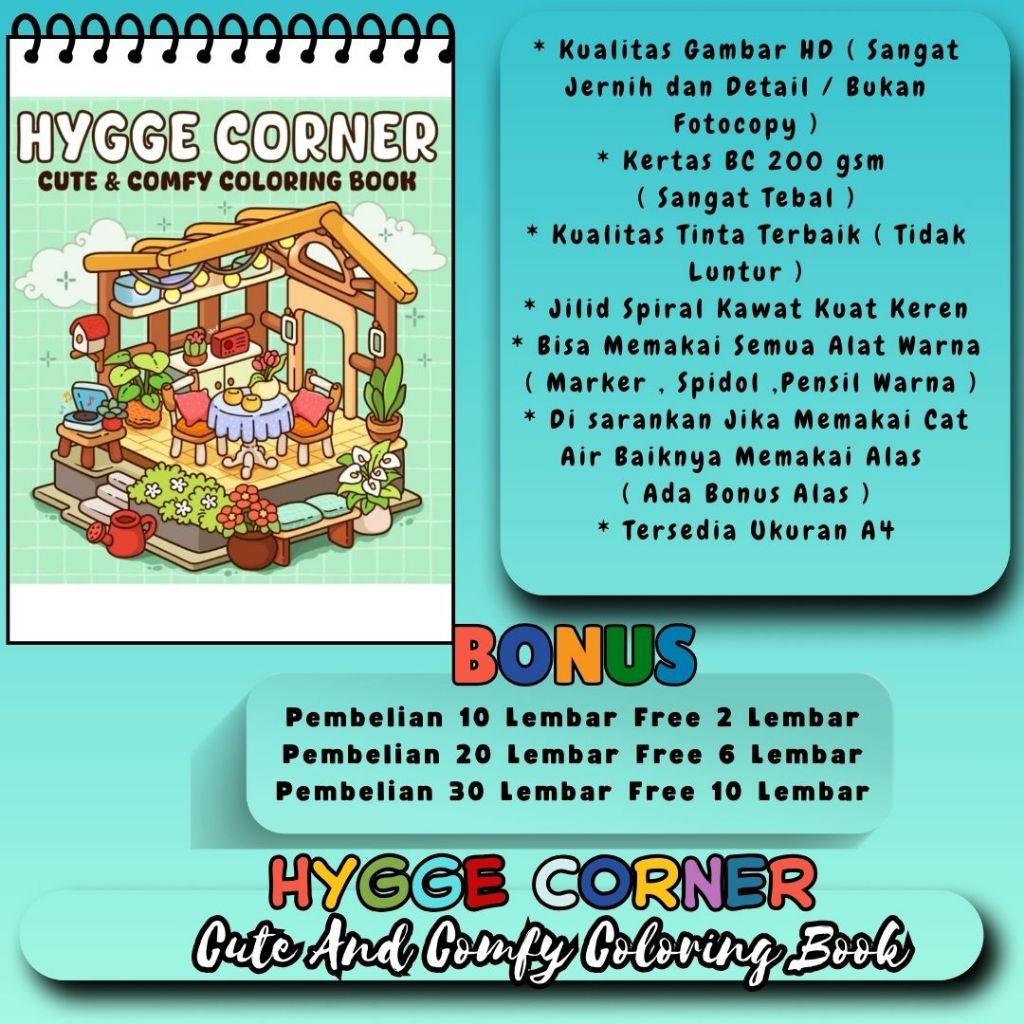 

HYGGE CORNER Cute And Comfy Coloring Book Buku Mewarnai Tema Terbaru Gambar Sudah HD Keren Jelas Jernih Untuk Anak SD Dewasa Kertas 200 gsm Sangat Tebal