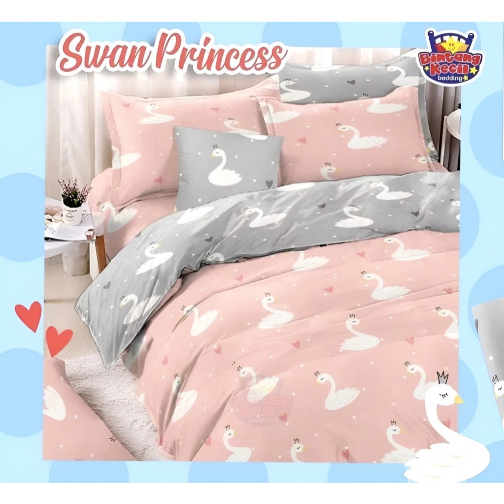Bedcover Set Katun Star Premium Motif Swan Princess Pink