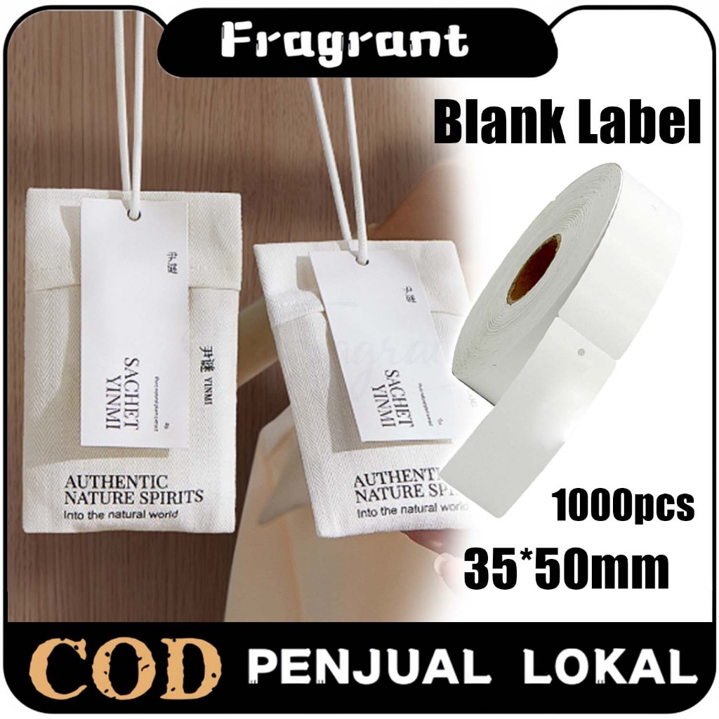 1000pcs Hang Tag Label Putih Label Merk Baju Blank Kertas Perunggu 35x50mm