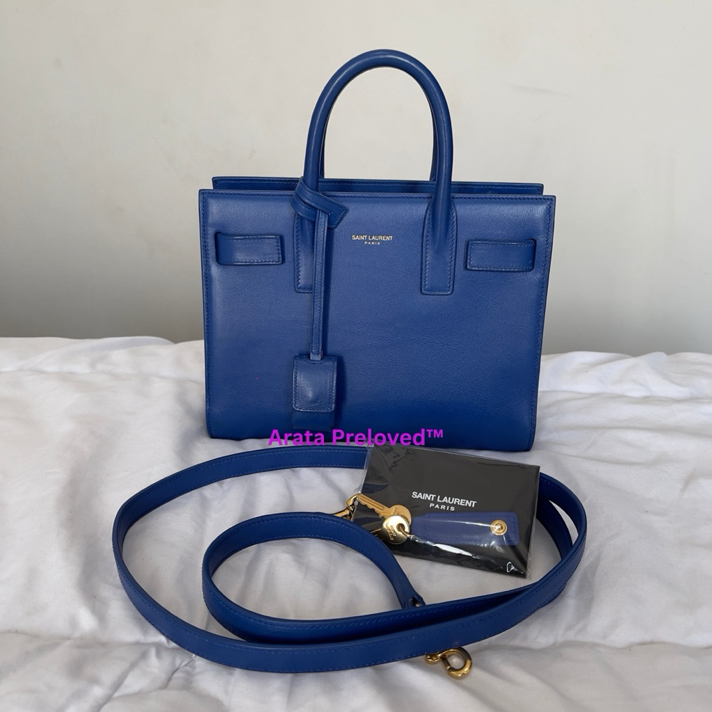 Tas Yves Saint Laurent Sac de Jour YSL Bag Nano 2014 Blue Original Fullset Like New