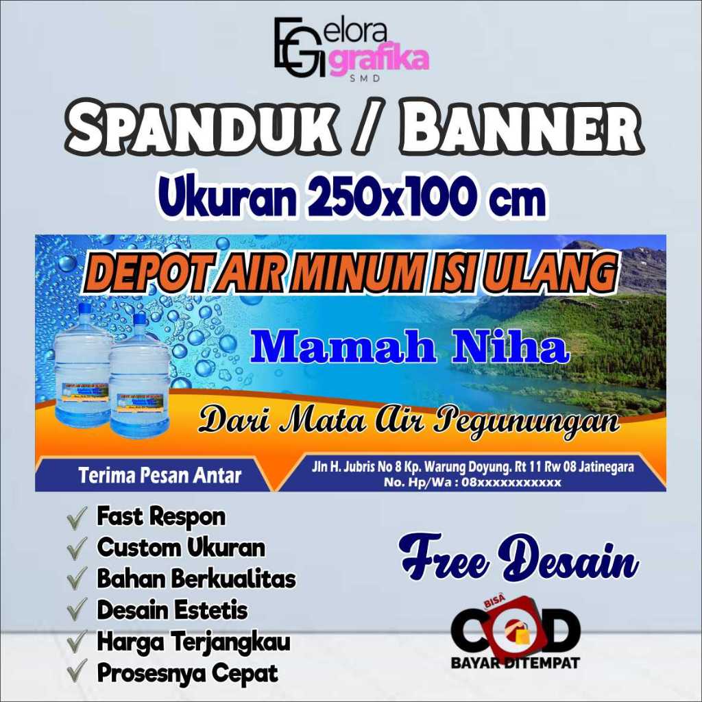 Spanduk Banner Ukuran 250x100 Cm Depot Air Minum Free Custom Desain