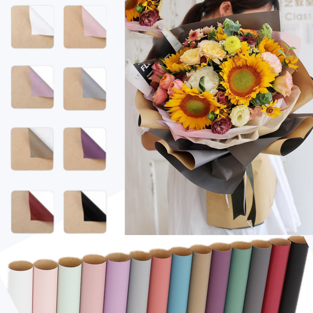 

20 LEMBAR Kertas Buket Bunga Flower Wrapping Bi Color Kraft Dua Warna Motif Vintage KB6055