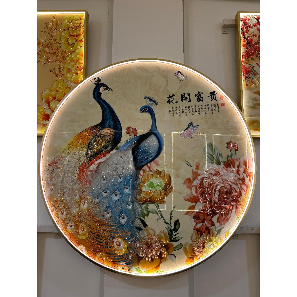 LUKISAN PORCELAIN BURUNG MERAK 5D DIAMOND+ LED