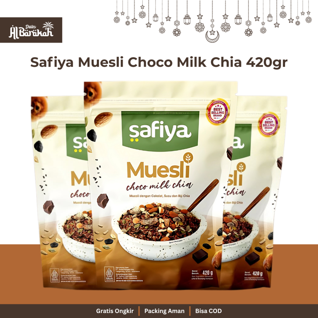 

Safiya Muesli Choco Milk 420 Gram With Chiaseed Sereal Oatmeal Diet Premium