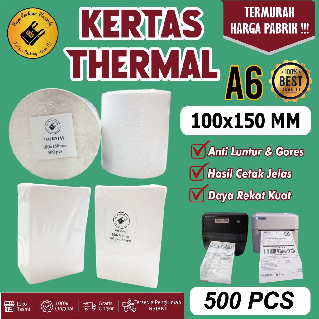 

Kertas Label Thermal 100x150 ukuran A6 isi 500 per 1 roll | Sticker Label Continuous / Label Kertas Tidak Luntur Lem Kuat