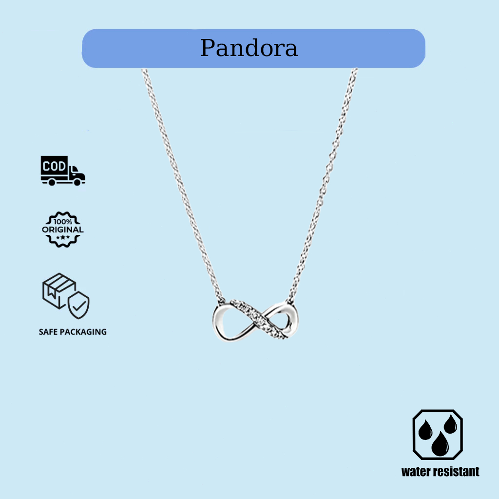 Charm Pandora,Kalung Wanita,Perhiasan Perak,Kalung Emas Putih Wanita,Kalung Infinity Silver Pandora