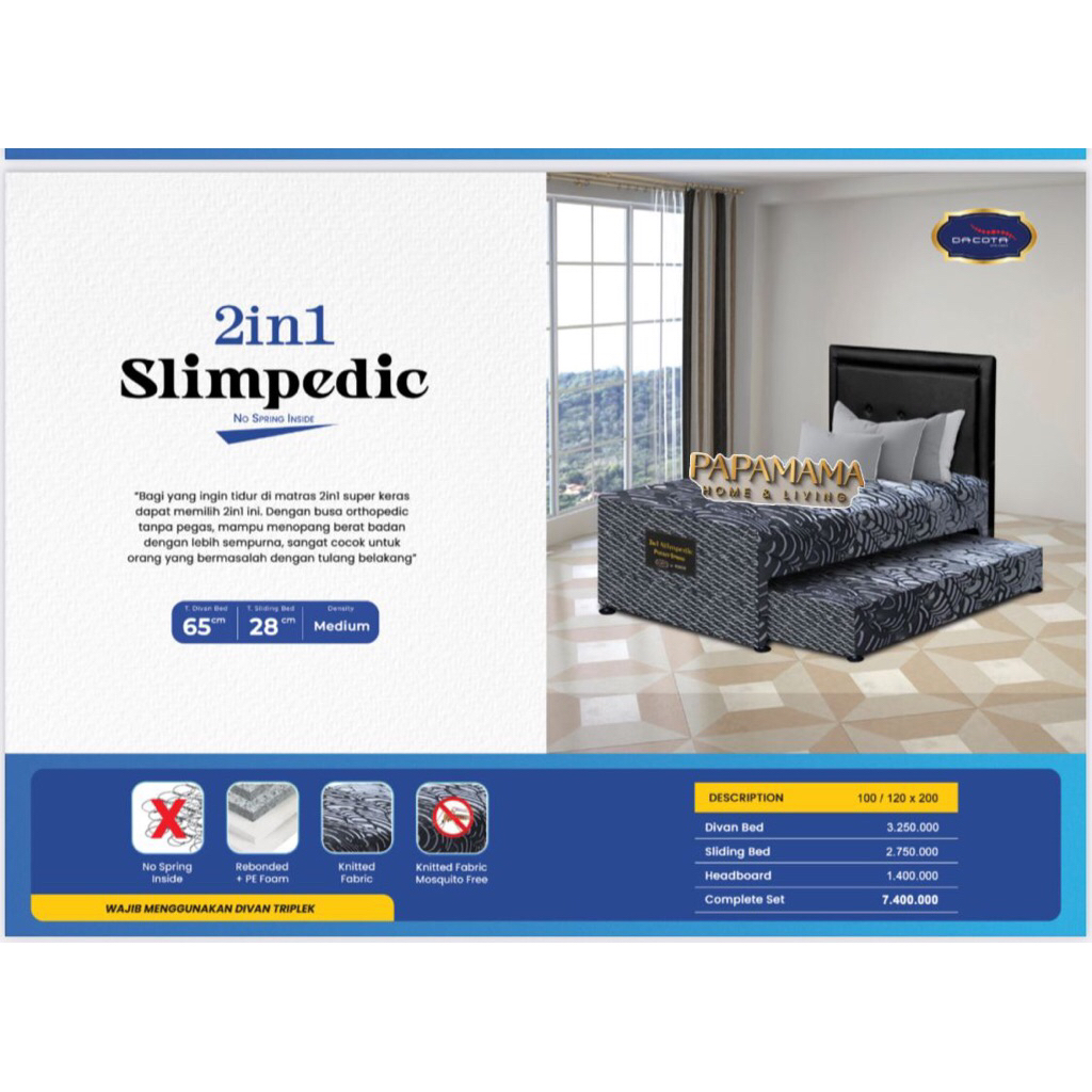 Bed Dorong Anak Fullset 120x200 - Springbed Anak Dacota 2in1 Exclusive/Magic Top - Medan